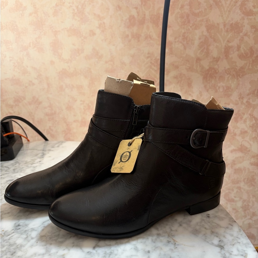 Born Easton Black Ankle Boots with Buckle Detail 8M